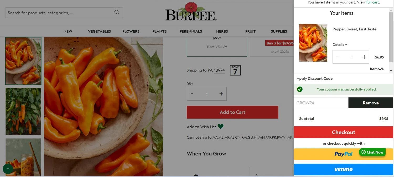 Burpee Gardening apply coupon code